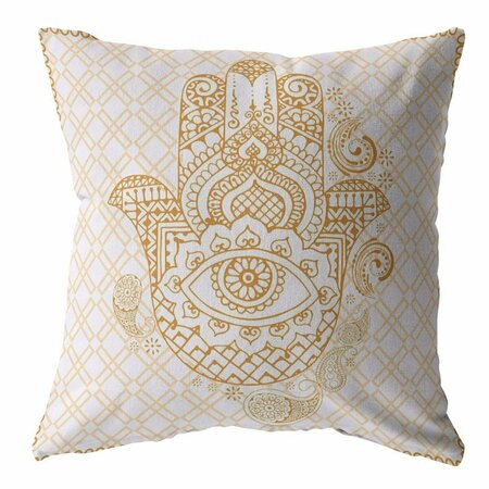 HOMEROOTS 26 in. Gold & White Hamsa Indoor & Outdoor Throw Pillow 412354